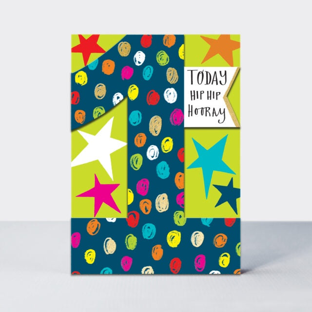 Birthday card - Age 1 - Hip Hip Hooray (Stars)