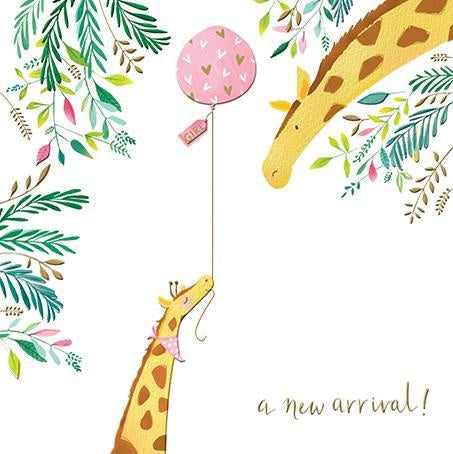New Baby Card - Girl: Giraffes