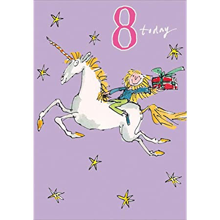 Birthday Card - Age 8: girl on unicorn