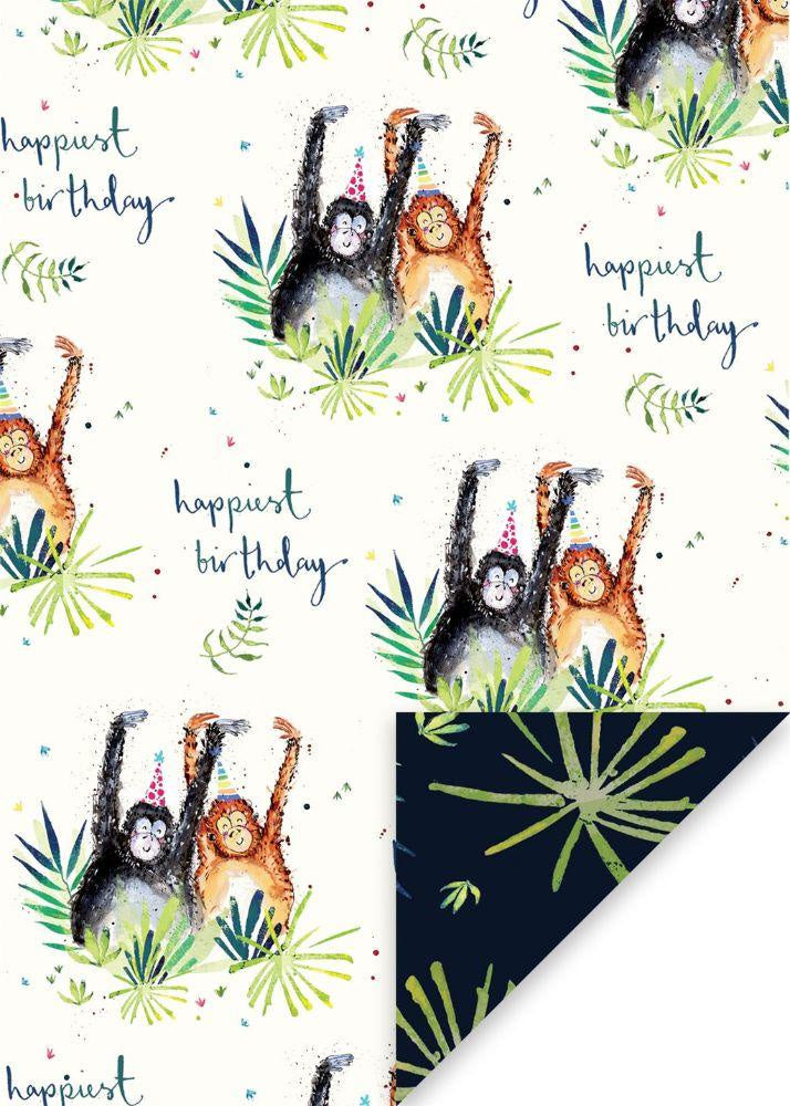 Glick Gift Wrap Sheet Mulgrew Jungle Antics (monkeys and leaves)