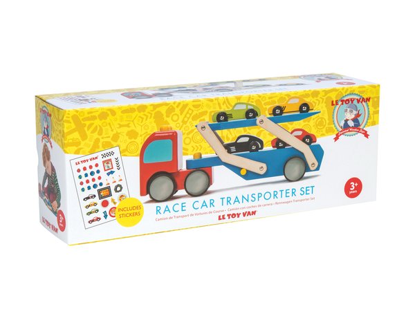 Wooden Toy Car Transporter with race cars by Le Toy Van