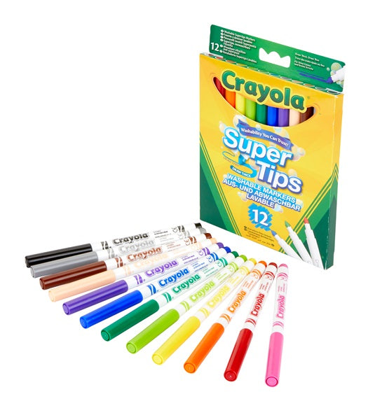 12 Crayola Washable Markers Super Tips felt pens