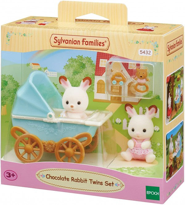 Sylvanian Families - Chocolate Rabbit Twins plus Pram