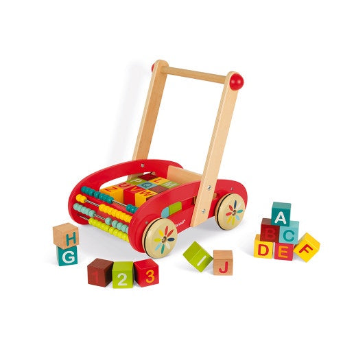 Wooden Baby Walker Cart with Blocks