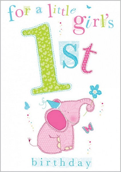 Birthday Card - Age 1 Girl - Elephant