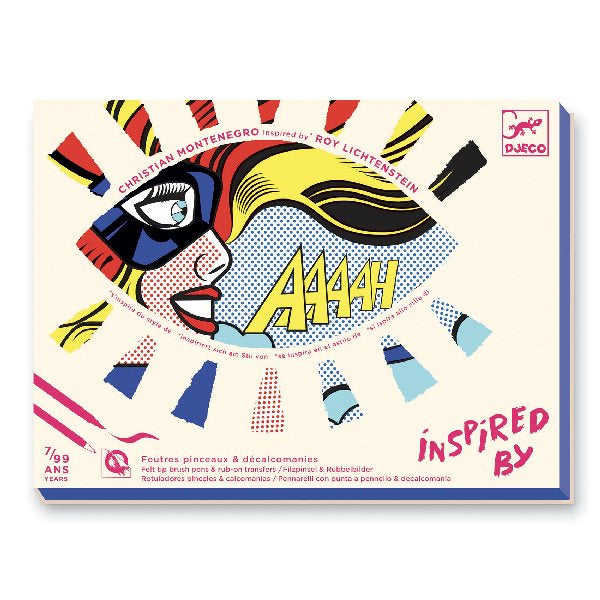 Djeco Superheroes Transfer and Colouring Kit  - Inspired by Roy Lichtenstein.  DJ09376