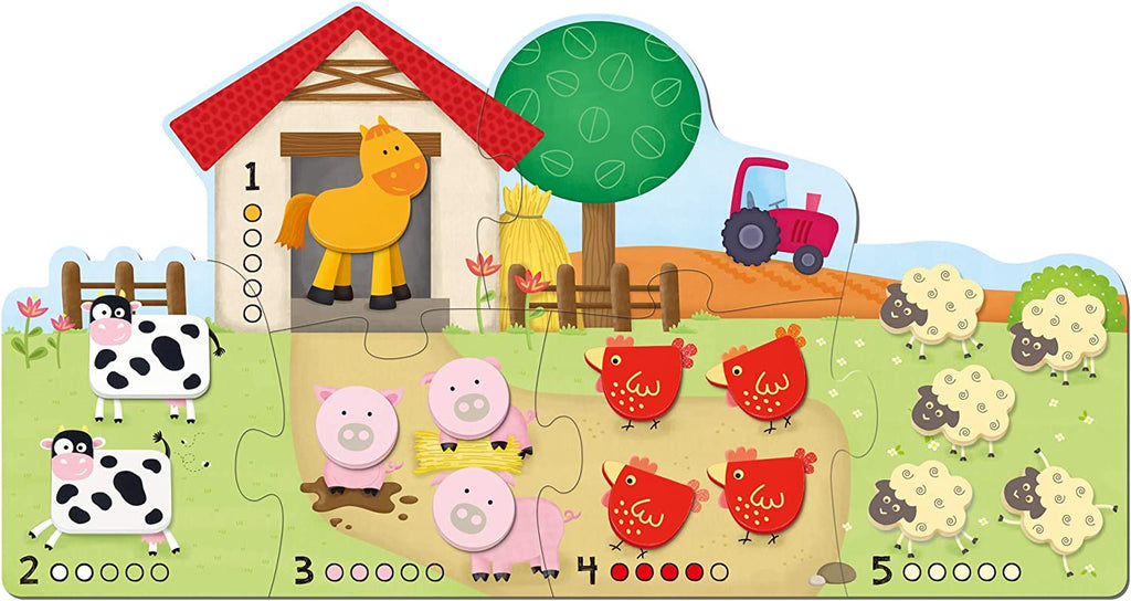 Counting Puzzle - 6 piece wooden puzzle with 15 wooden shapes