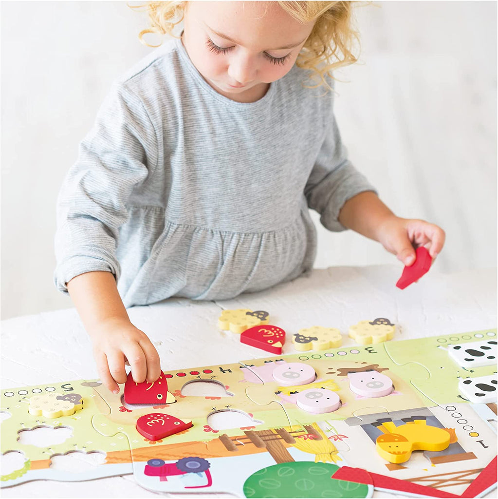 Counting Puzzle - 6 piece wooden puzzle with 15 wooden shapes