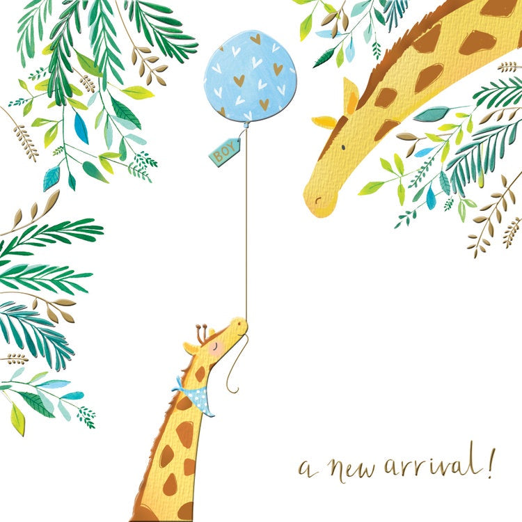 New Baby Card - Boy: Giraffes