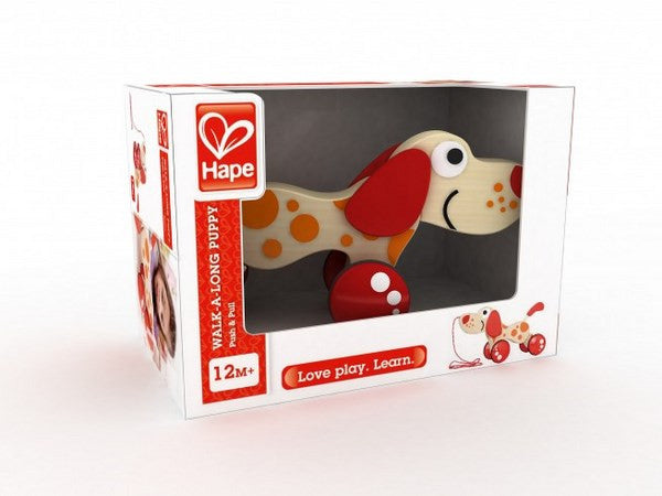Walk Along Puppy - wooden pull along toy